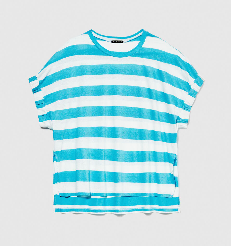 Uneven striped t-shirt - women's short sleeve t-shirts - Blue | Sisley image number 6
